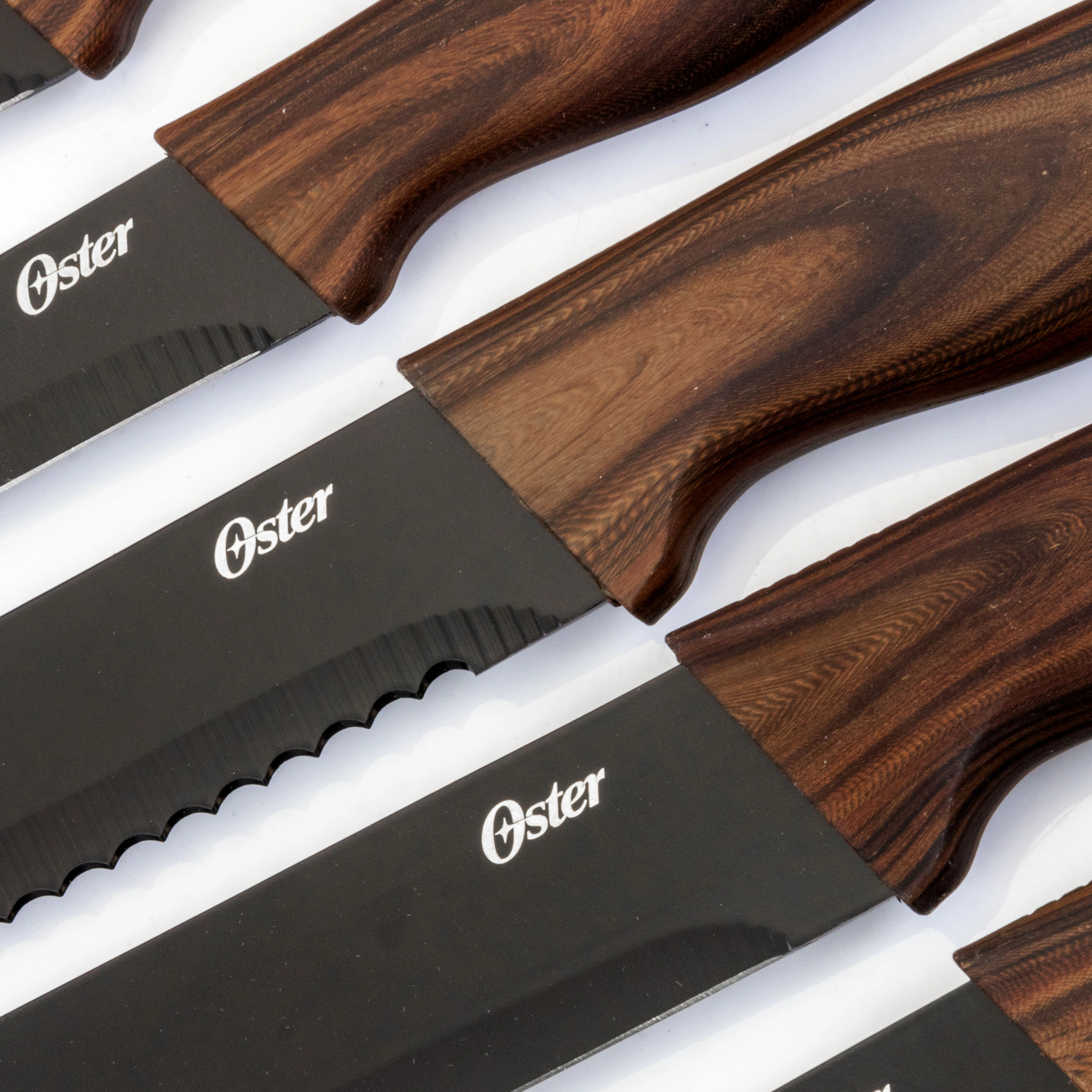 Oster Godfrey 5 Piece Stainless Steel Black Cutlery Set with Wood Print Handles