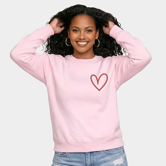 Simply Sage Market - Women's Graphic Sweatshirt - Embroidered Hand Drawn Heart
