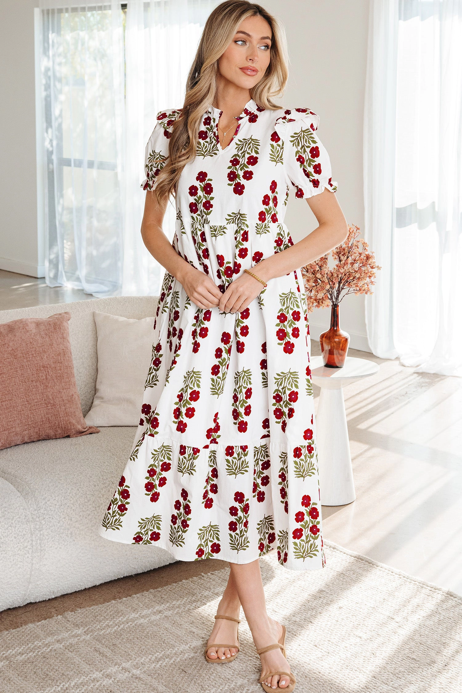 Threaded Pear Women's Promise Sleeve Tiered Maxi Dress
