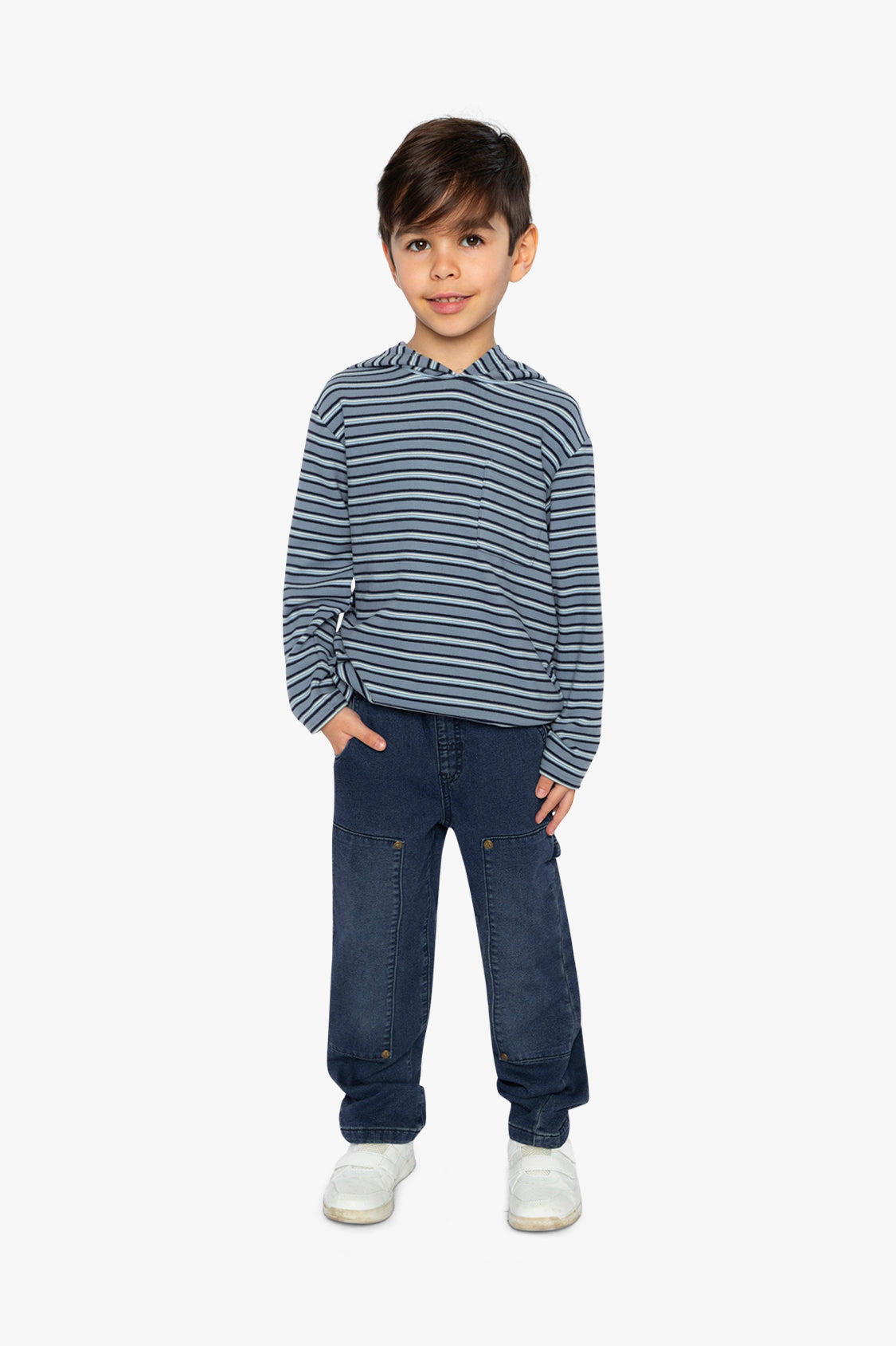 Deux par Boys Striped Brushed Jersey Long Sleeve Hooded T-Shirt