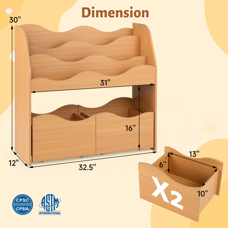 Hivvago Kids Toy Wooden Storage Organizer with 2 Rolling Drawers for Room