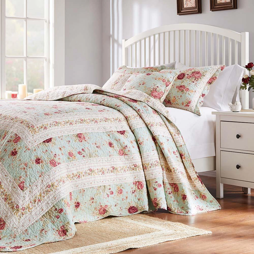 Greenland Home Antique Bright Florals and Whimsical Songbirds Bedspread Set 3 Piece