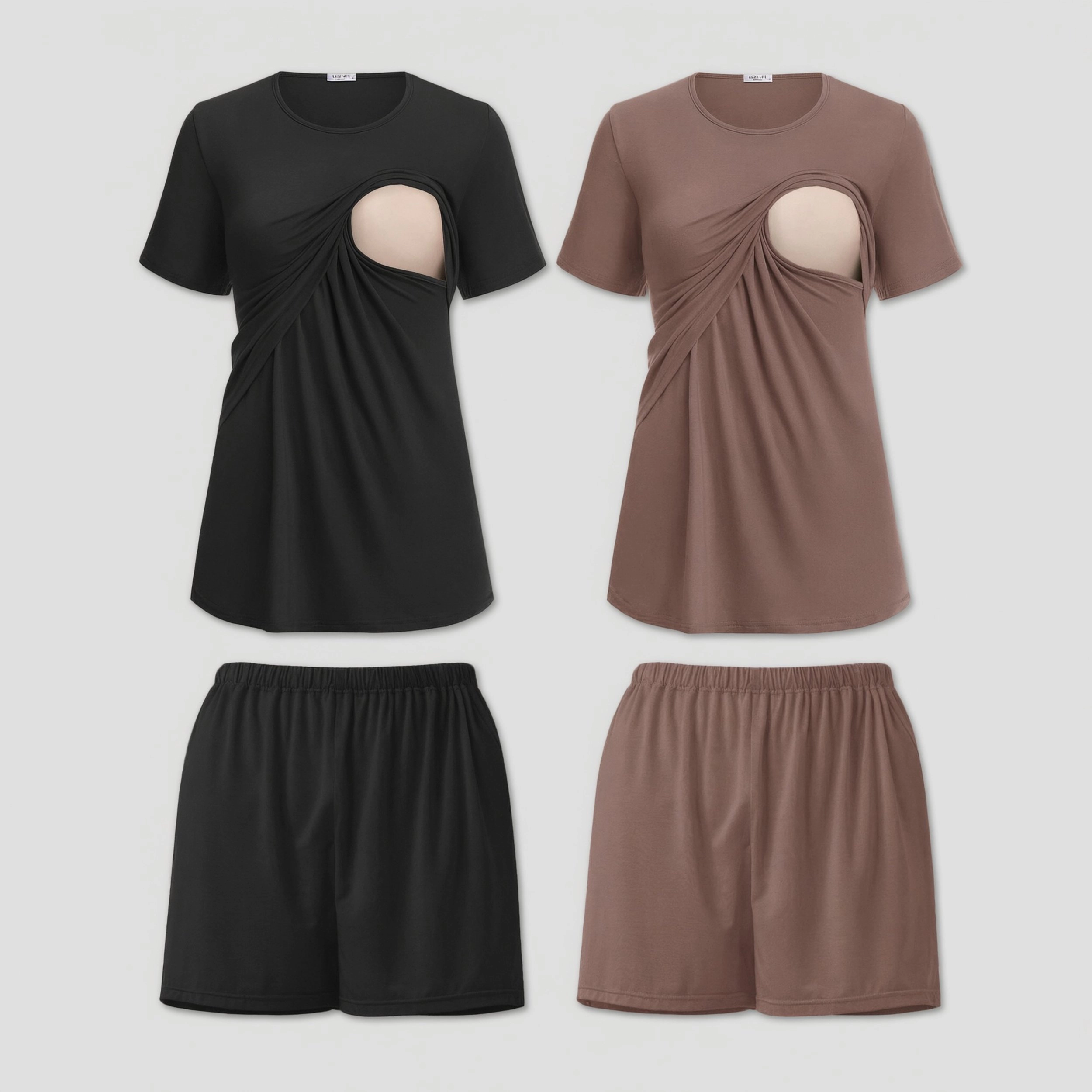 Ekouaer Women's Crew Neck Short Sleeve Nursing Top & Shorts Set