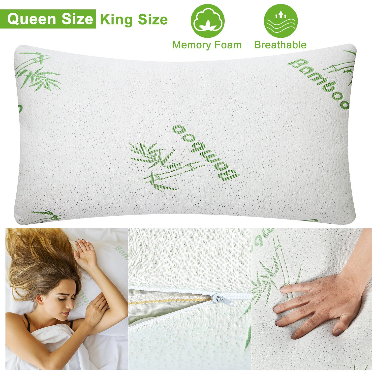 GBruno Bamboo Memory Foam Pillow Queen Size 2-Pack