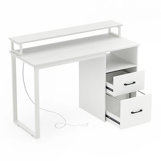 SlickBlue Office Desk with Power Outlets & Monitor Stand