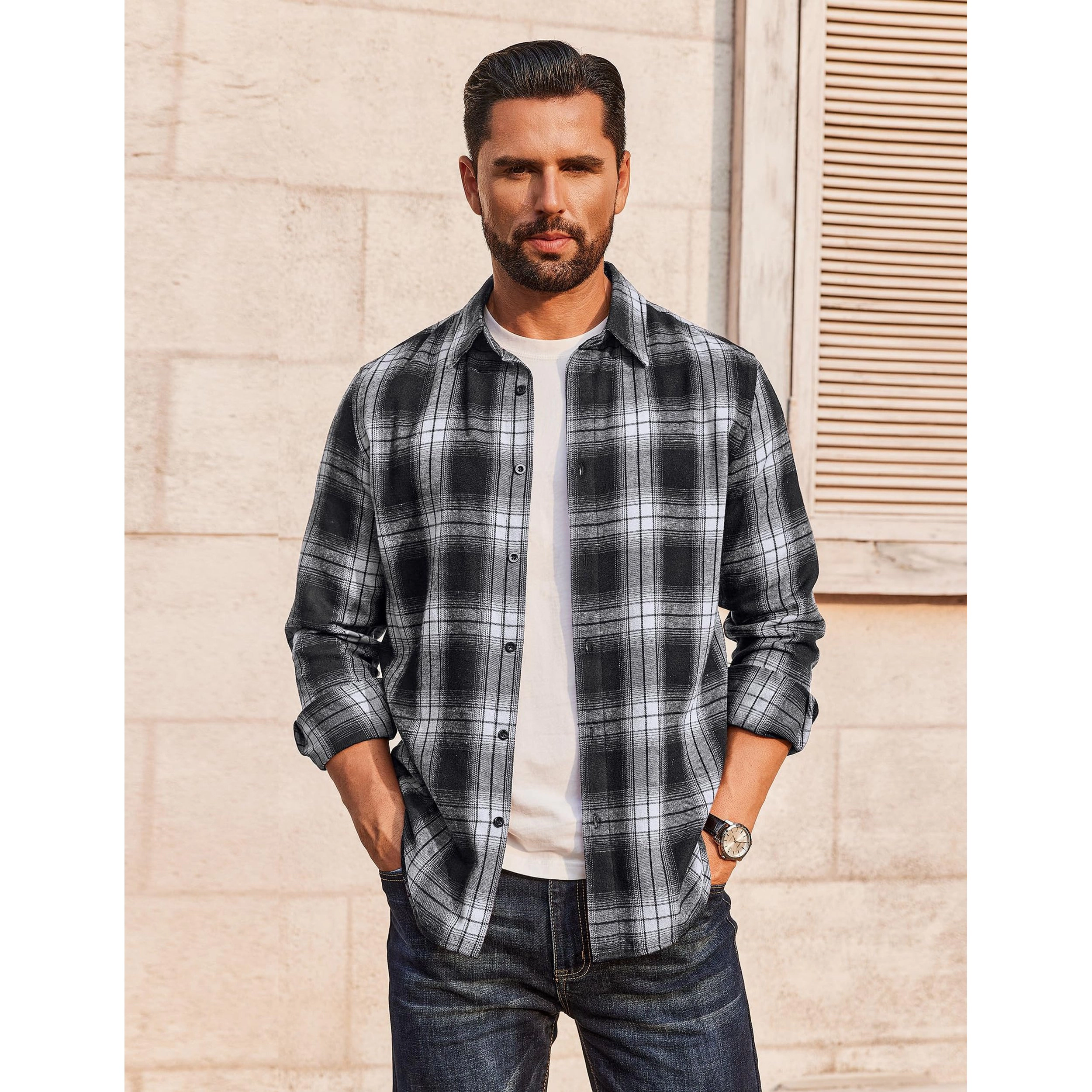 COOFANDY Men's Regular Fit Long Sleeve Flannel Shirt