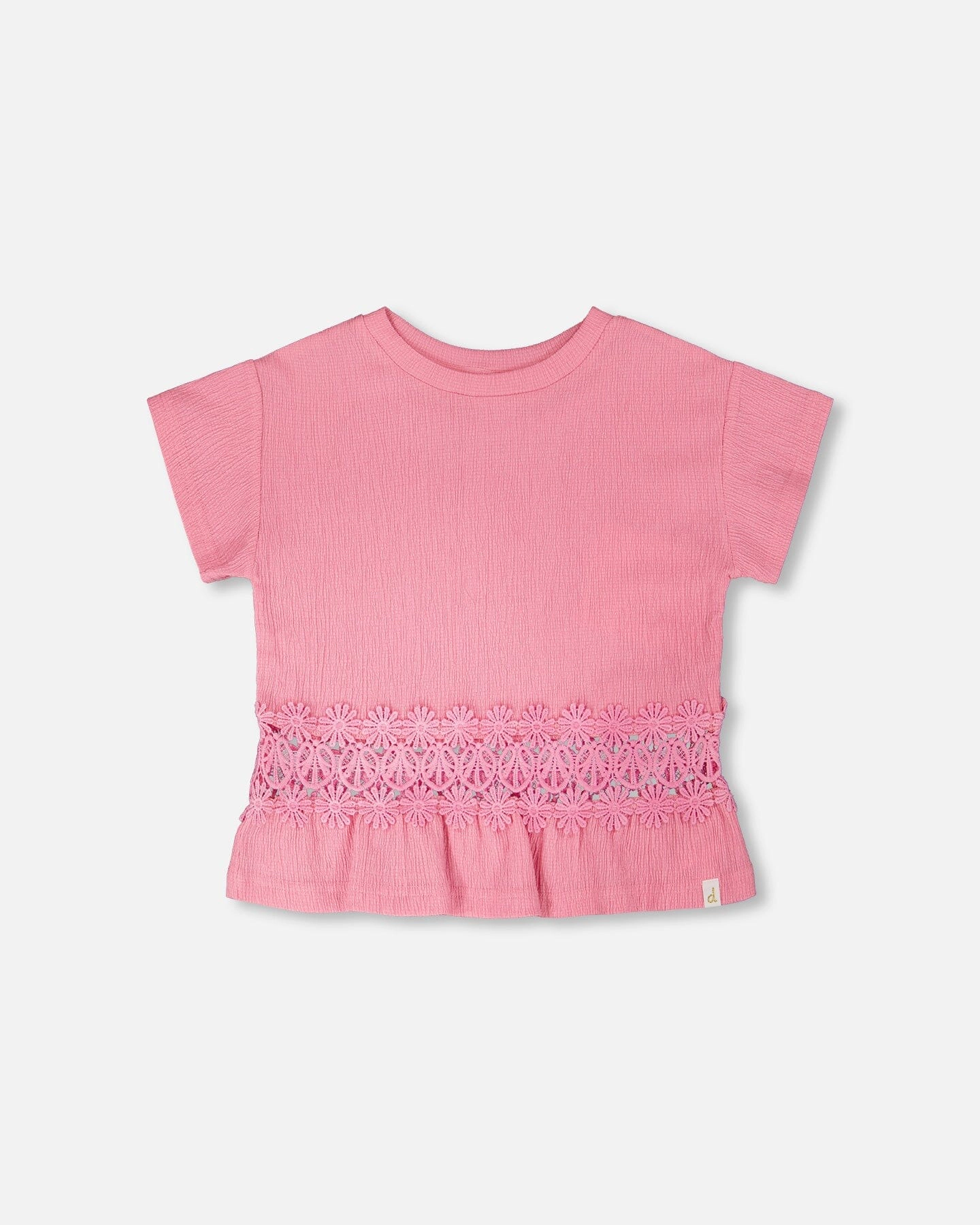 Deux par Girls Crinkle Jersey Long T-Shirt with Crochet Insert
