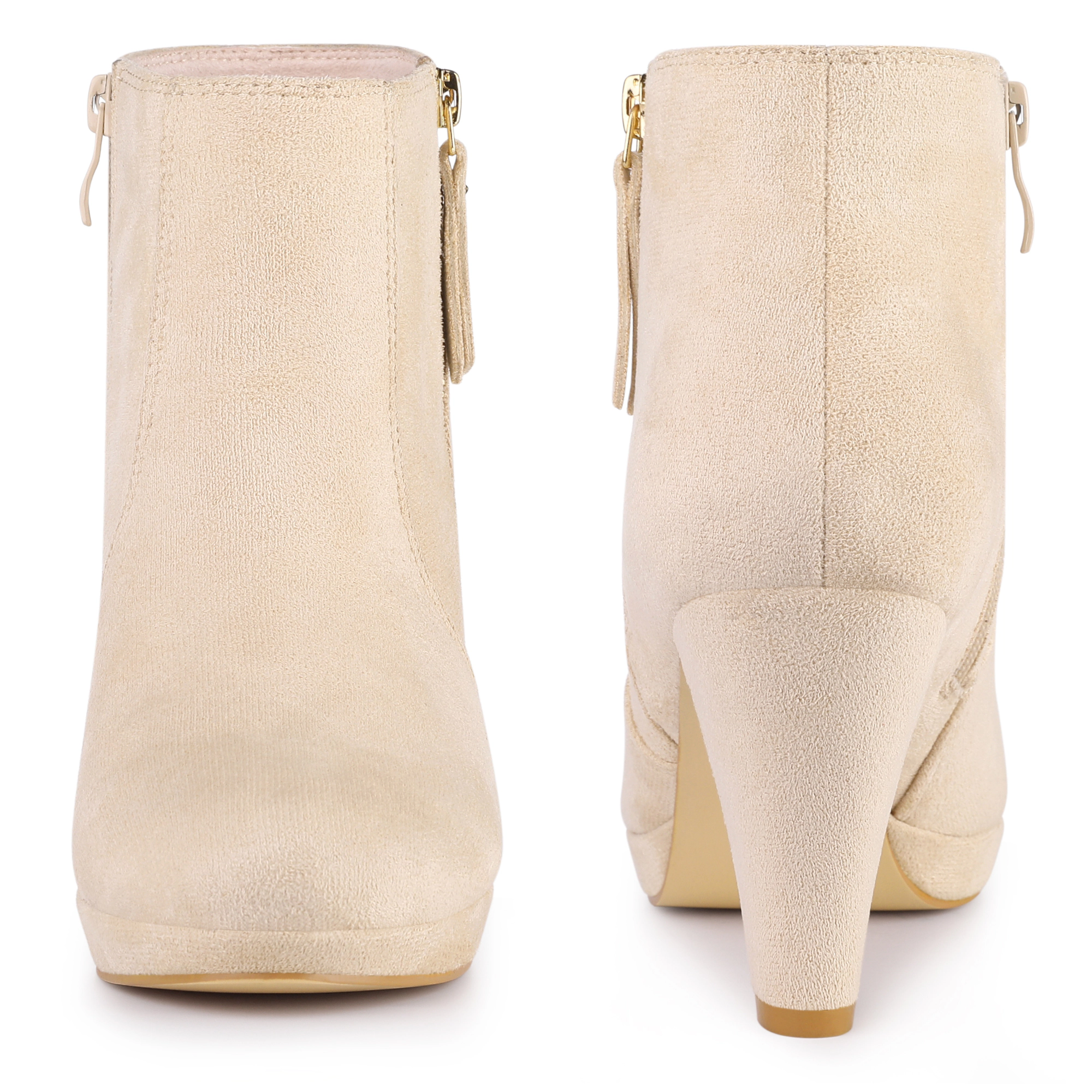 BLISSFUL STEP Women Faux Suede Chunky Heel Platform Round Toe Side Zip Ankle Boots
