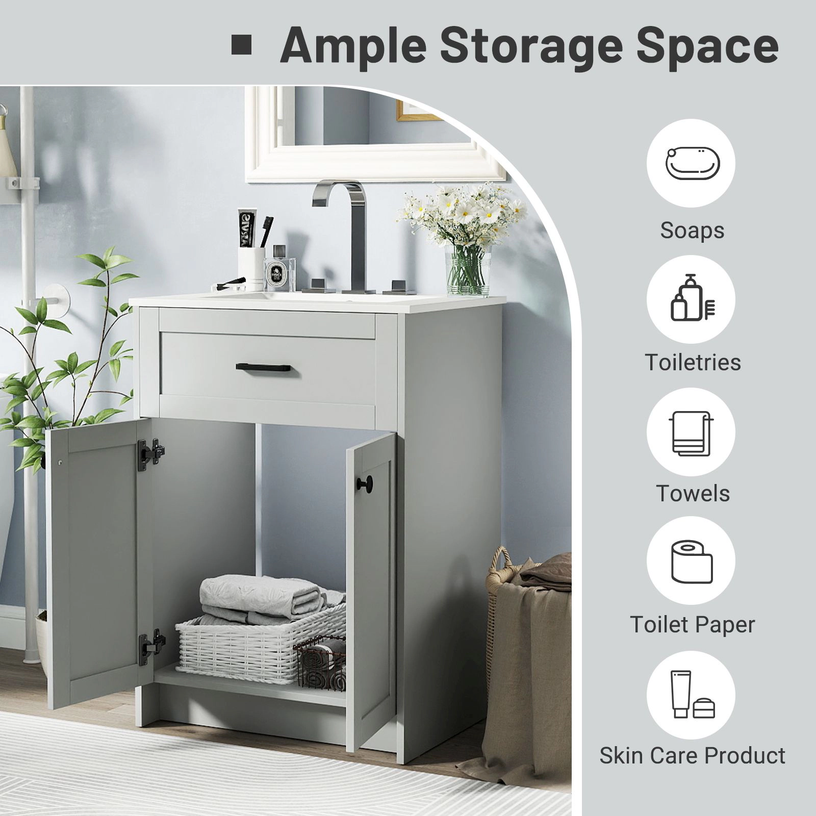 SlickBlue Bathroom Vanity Cabinet with Ceramic Sink