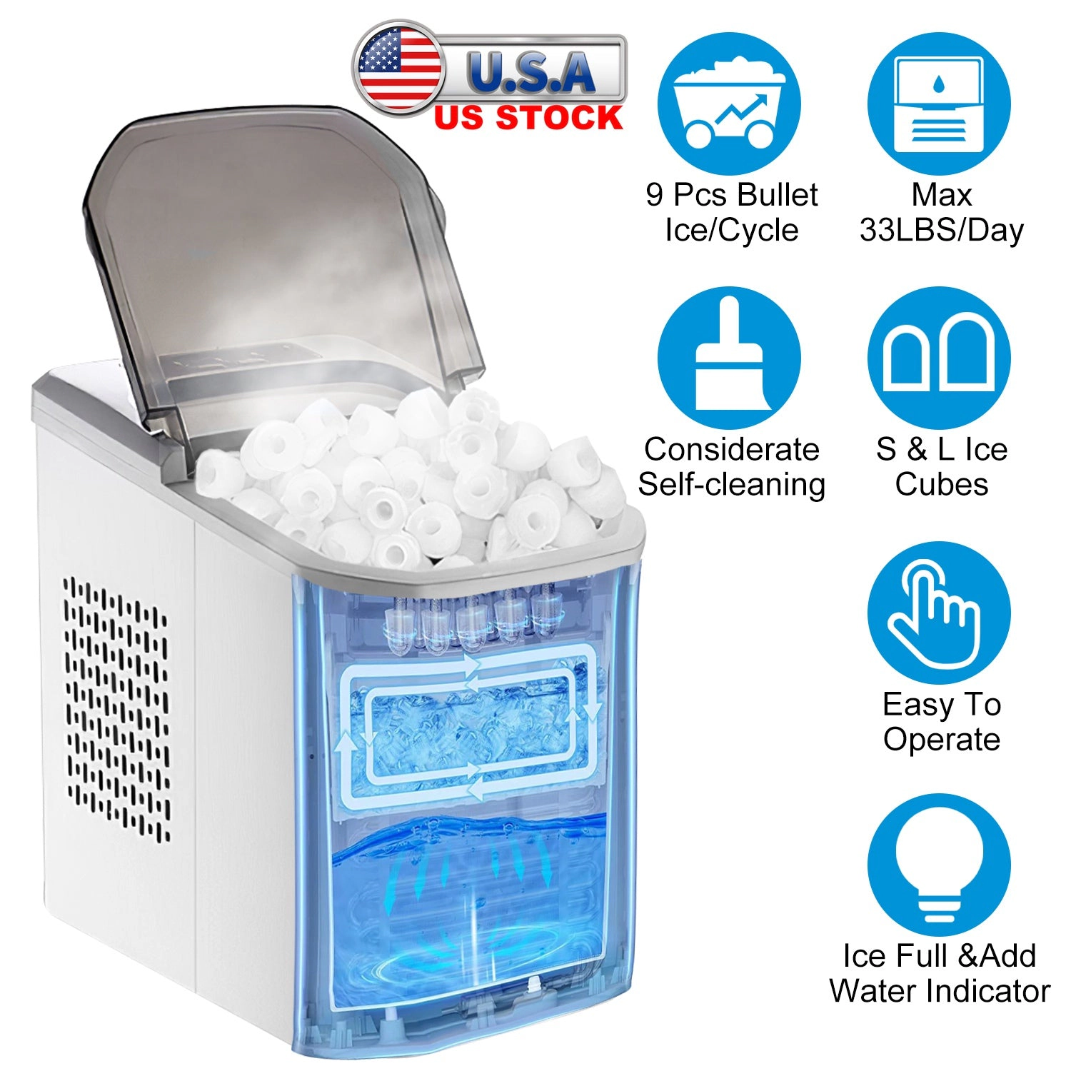 GBruno Self-Cleaning Countertop Ice Maker