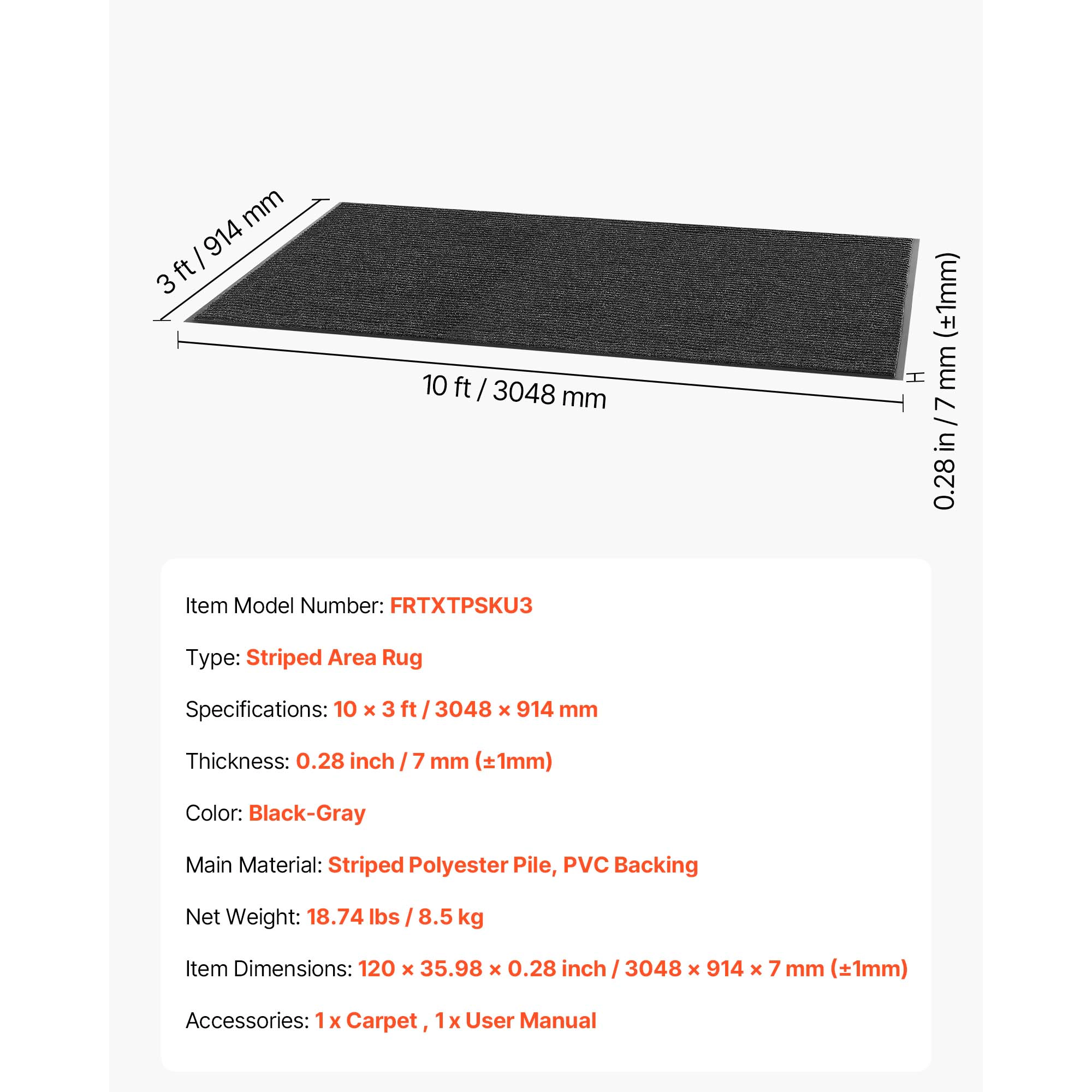 HONGGE Front Door Mat Commercial Floor Mat for Indoor and Outdoor Stylish Striped Industrial Carpet with PVC Backing