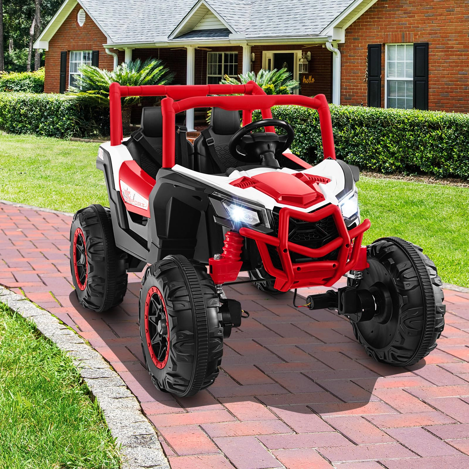 SUGIFT Red 2.4G Remote Control Spring Suspension and Music Kids 24V 2 Seater Ride On UTV