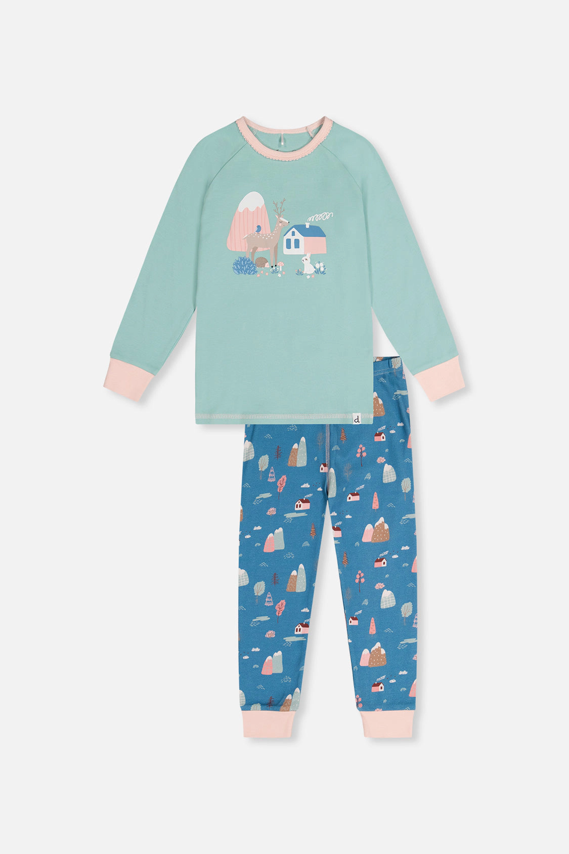Deux par Girls Organic Cotton House Two Piece Pajama Set with Long Sleeve Top and Waist Pants