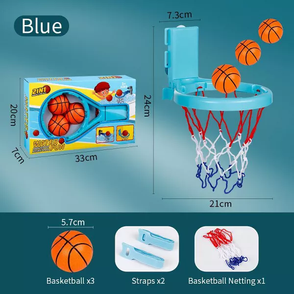 Sperric Basketball Hoop Playset w/ Suction Cups & Tying Straps, Mini for Bathtub Door 3 Soft Balls