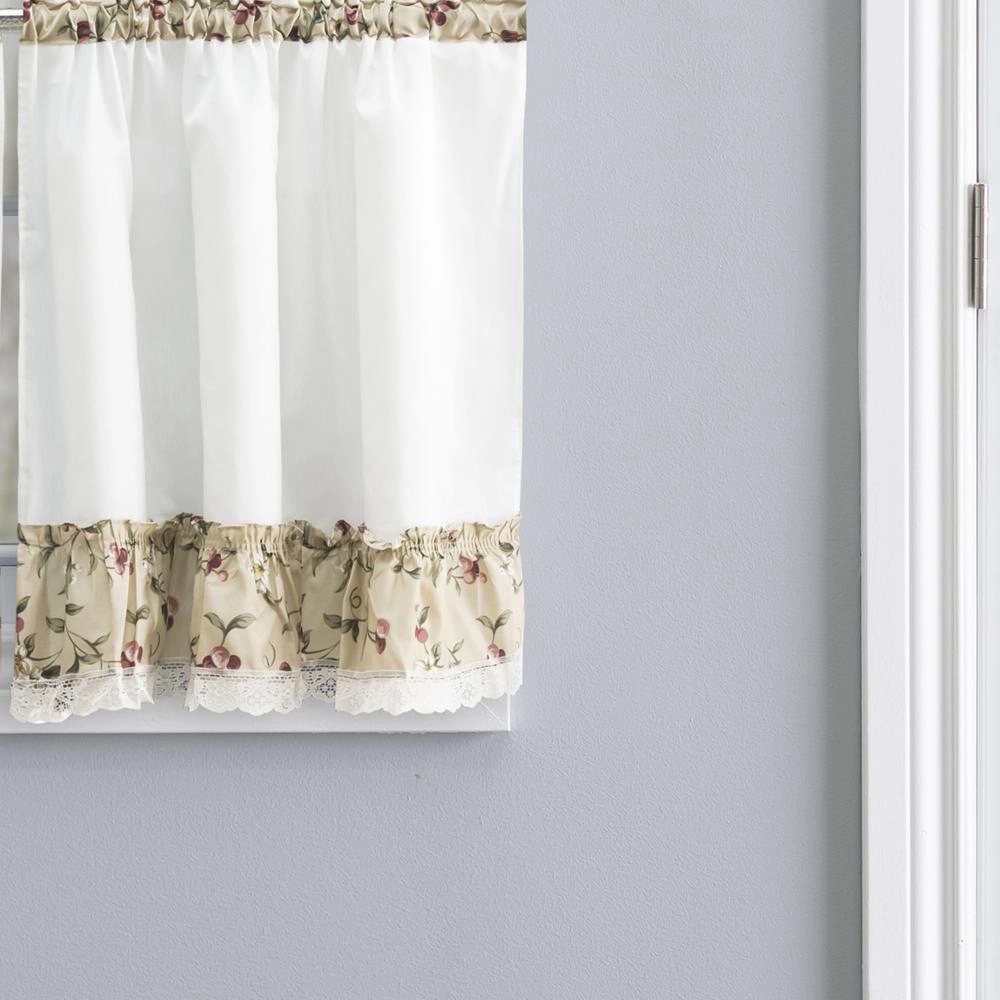 Ellis Curtain Cherries Ruffled 1.5 Rod Pocket Window Curtain Tiers