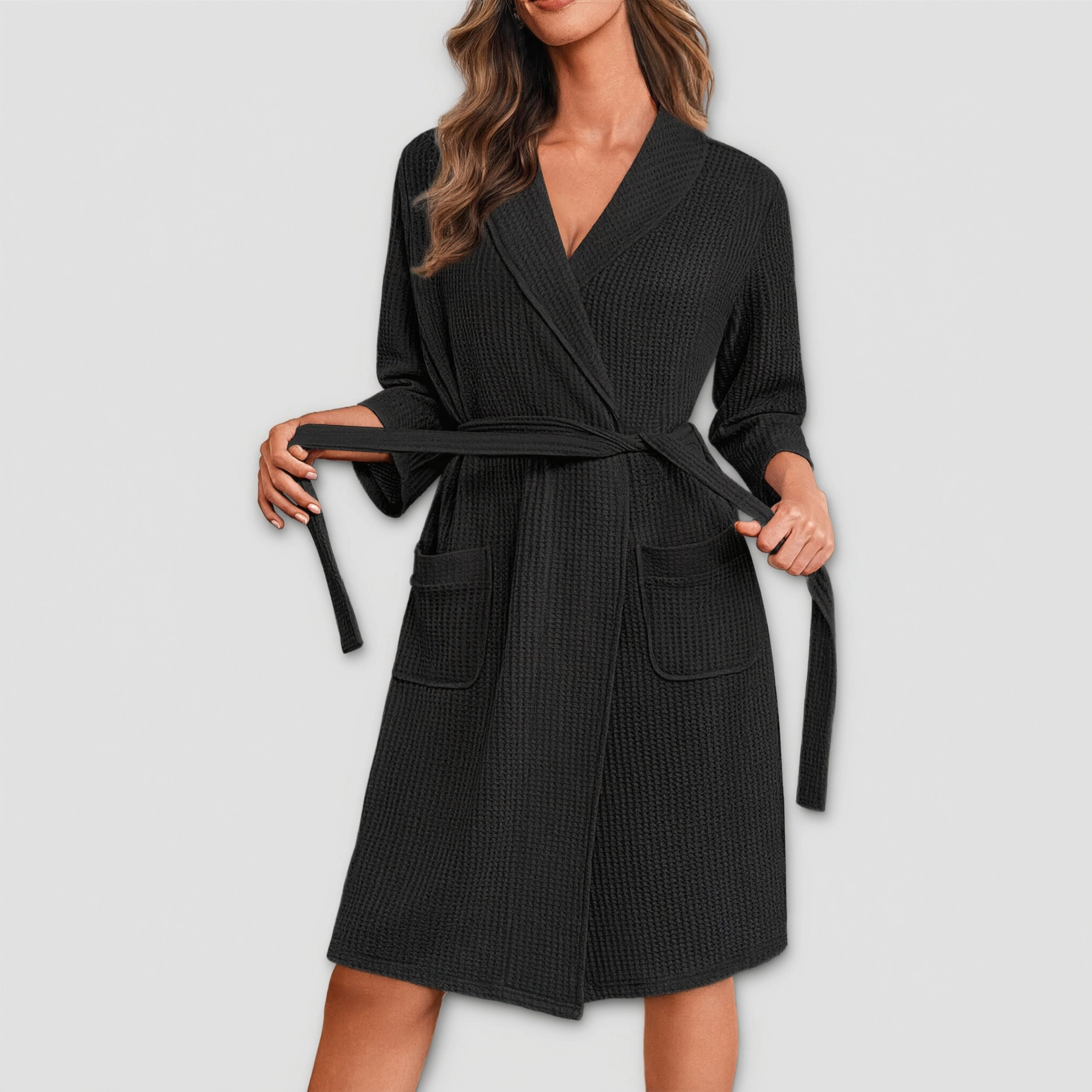 Ekouaer Robes for Women Waffle Knit Bathrobe Lightweight Kimono Robe Knee Length Loungewear