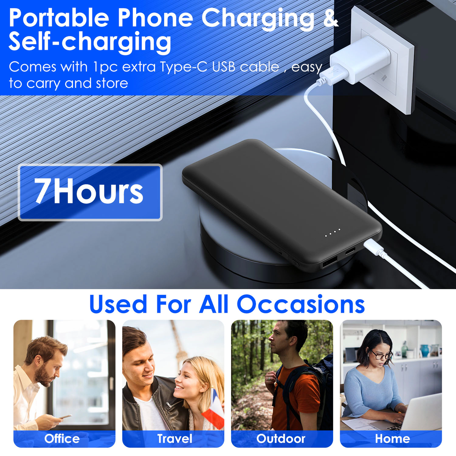 GBruno 10000mAh Dual-Cable Power Bank