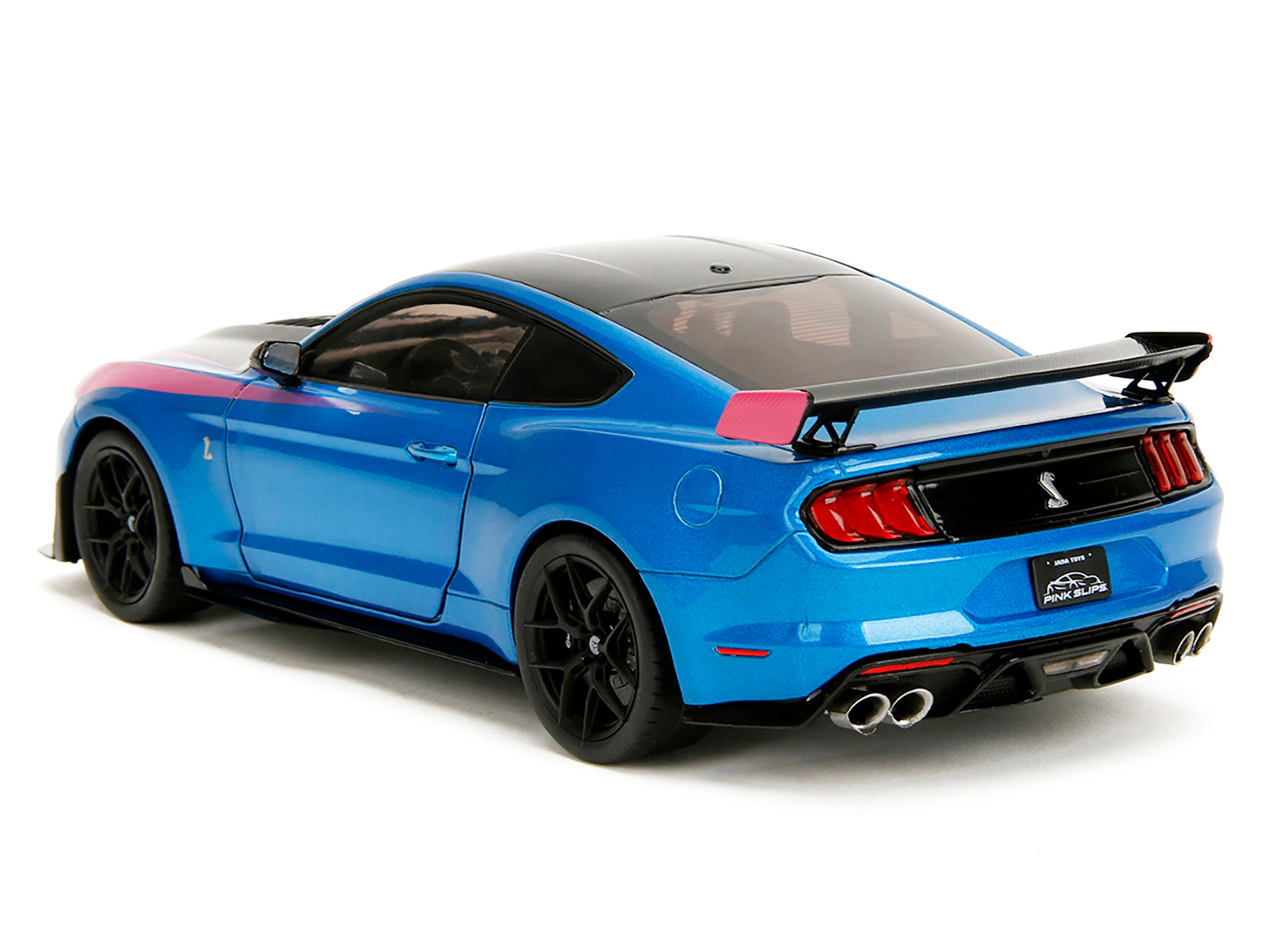 Jada Ford Mustang Shelby Gt500 Blue Metallic With Pink Stripes And Black Hood And Top "Pink Slips" Series 1/18