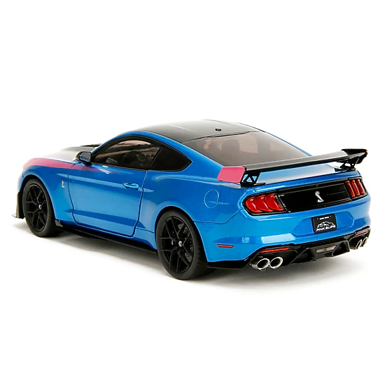 Jada Collectible Ford Mustang Shelby Gt500 Blue Metallic With Pink Stripes And Black Hood Top Slips" Series 1/18