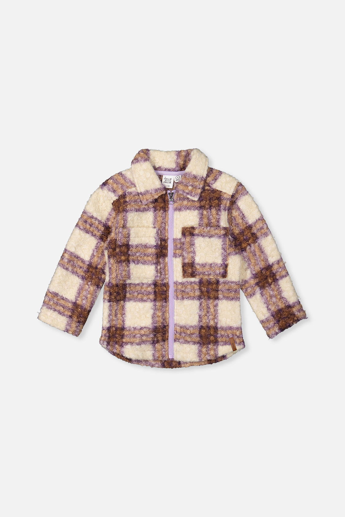 Deux par Girls Plaid Zipped Sherpa Overshirt with Chest Pockets