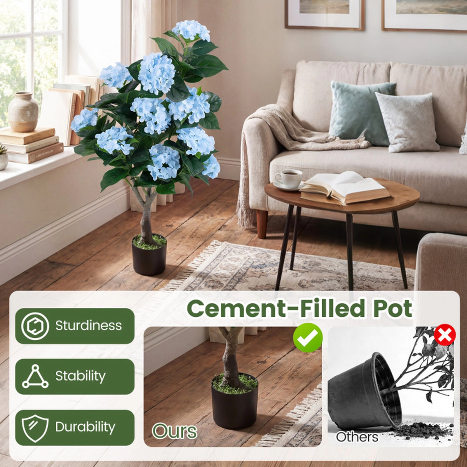 SUGIFT 43.5-in Artificial Hydrangea Tree 2-Pack with 11 Flowers Blue/Pink/Purple/White & Green & Black