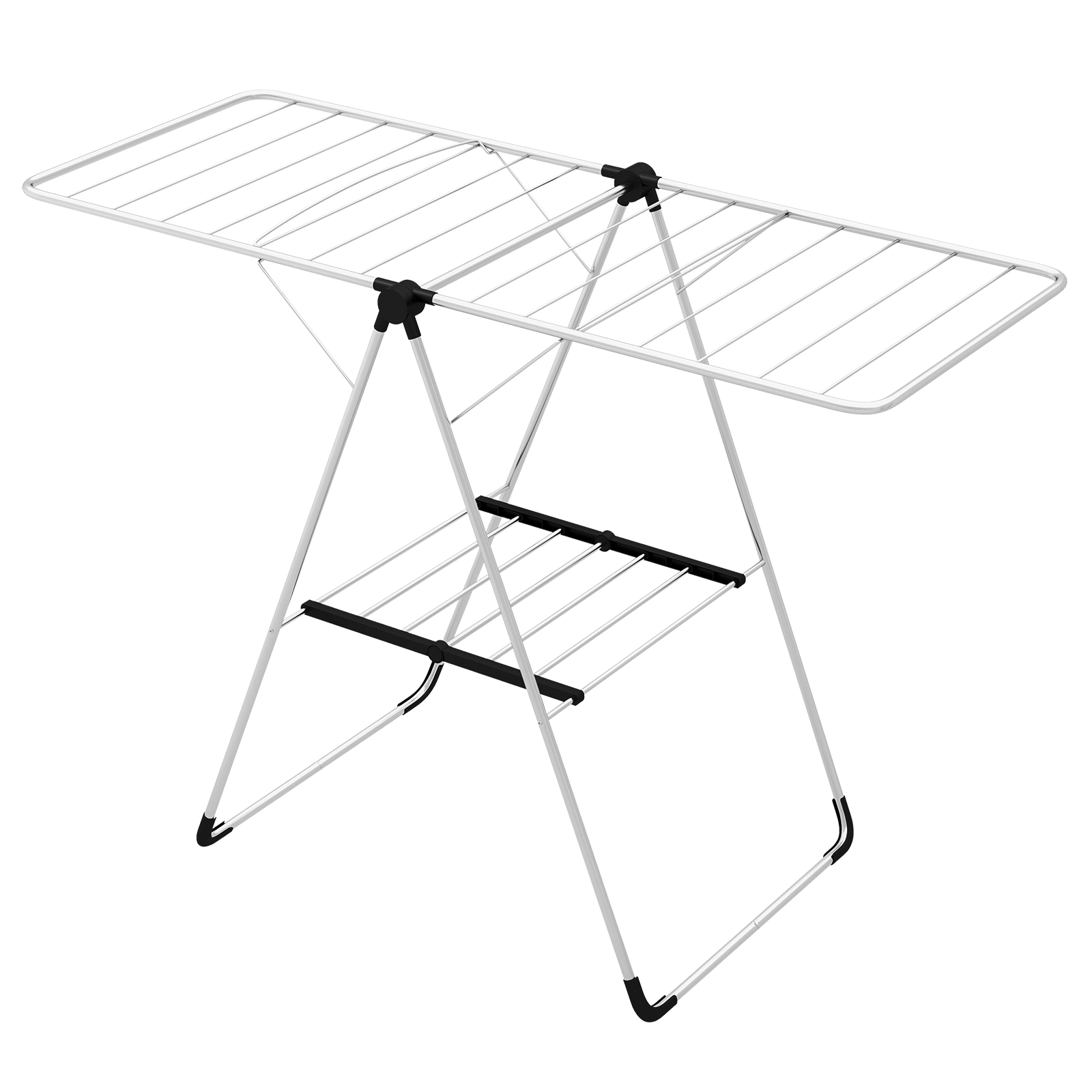 SUGIFT Silver 56-in Wide 2-Tier Folding Aluminum Laundry Drying Rack with Built-In Shoe Shelf for Balcony