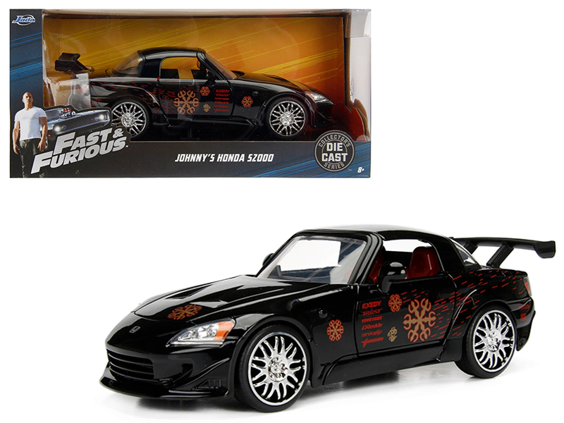 Jada Johnny's 2001 Honda S2000 Black with Graphics "Fast & Furious" Movie 1/24 Diecast Model Car by Jada