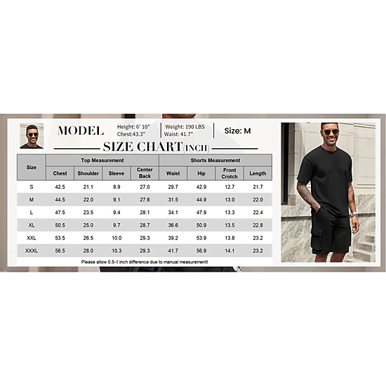 COOFANDY Mens  2 Piece Outfits Crew Neck Short Sleeve Tee Cargo Shorts Set