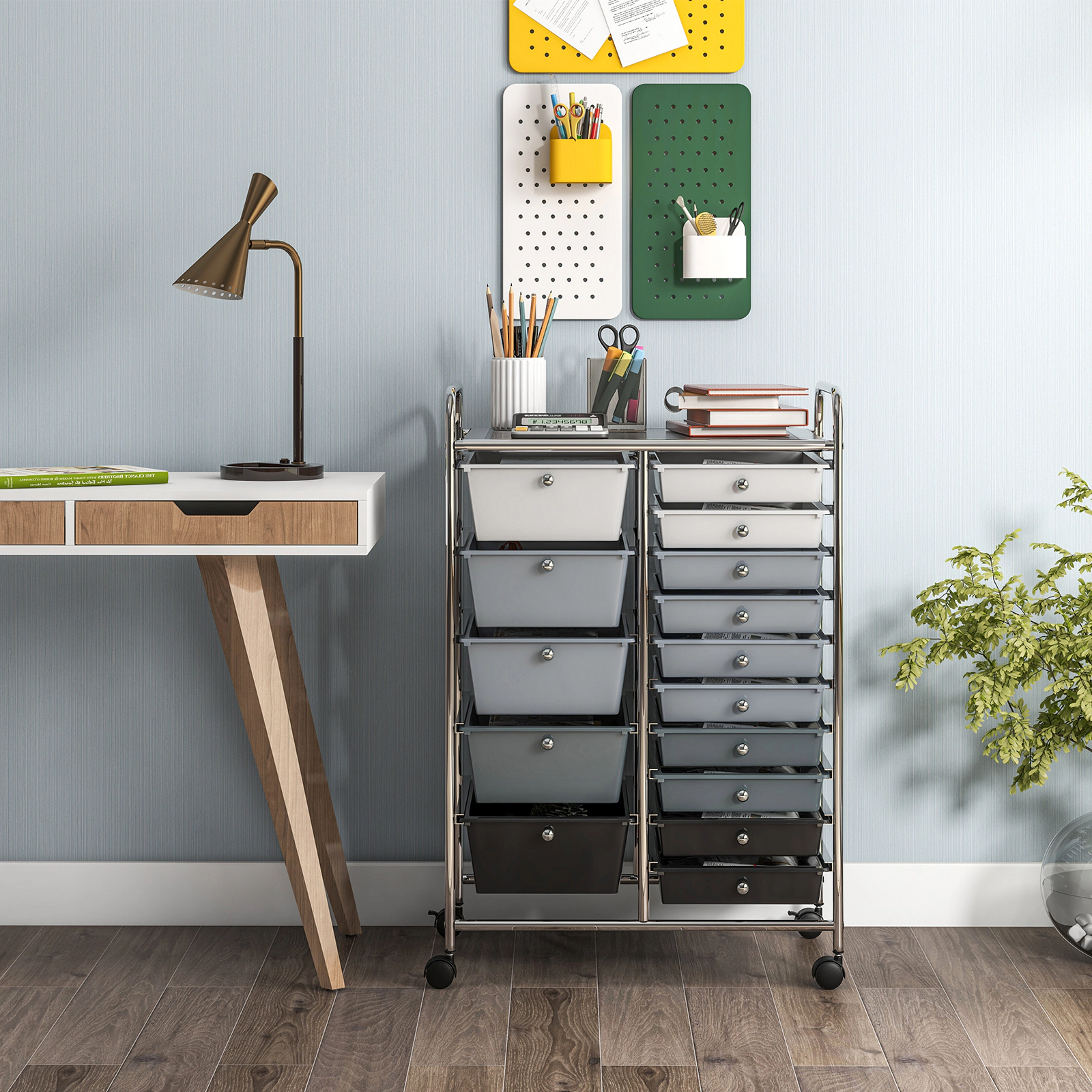 SUGIFT 15-Drawer Rolling Storage Cart Utility Organizer with Steel Frame