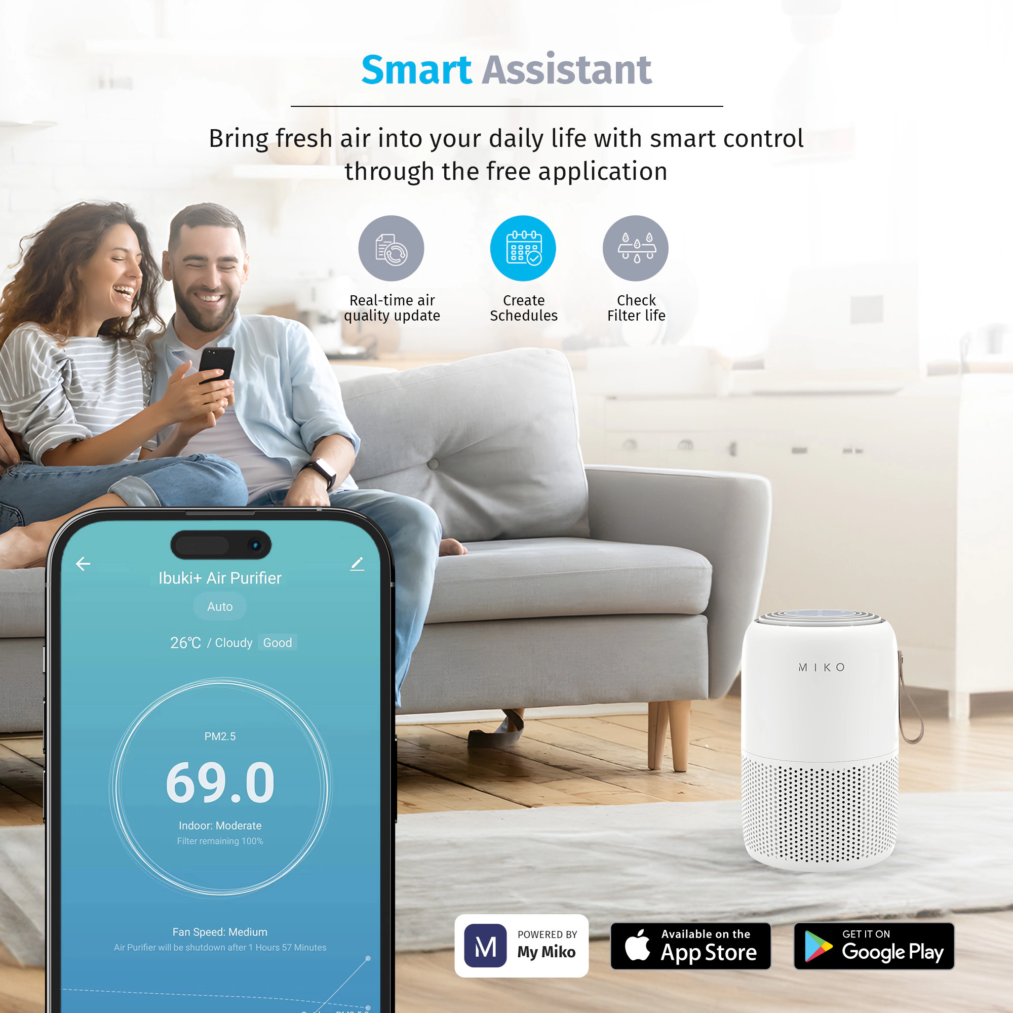 Miko Ibuki + Hepa Smart Air Purifier Up To 770 Sqft - App Controlled