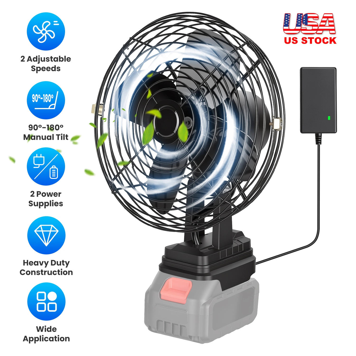 IMounTEK Unisex 2-Speed Cordless Portable Jobsite Fan