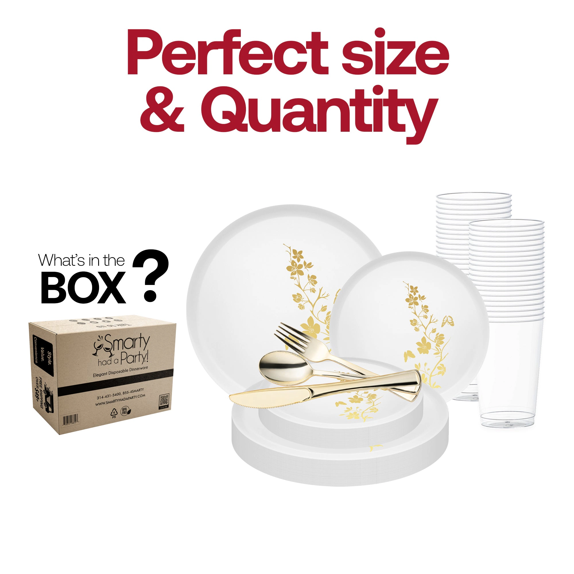 Smarty Had A Party White with Gold Floral Plastic Wedding Value Set