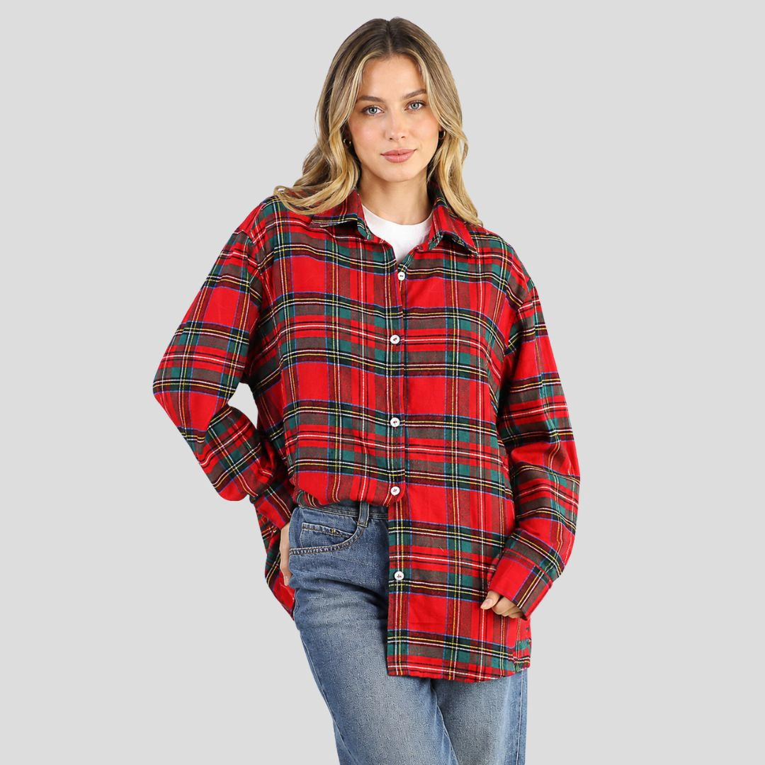 Artyska Women’s Oversized Plaid Button-Down Flannel Shirt