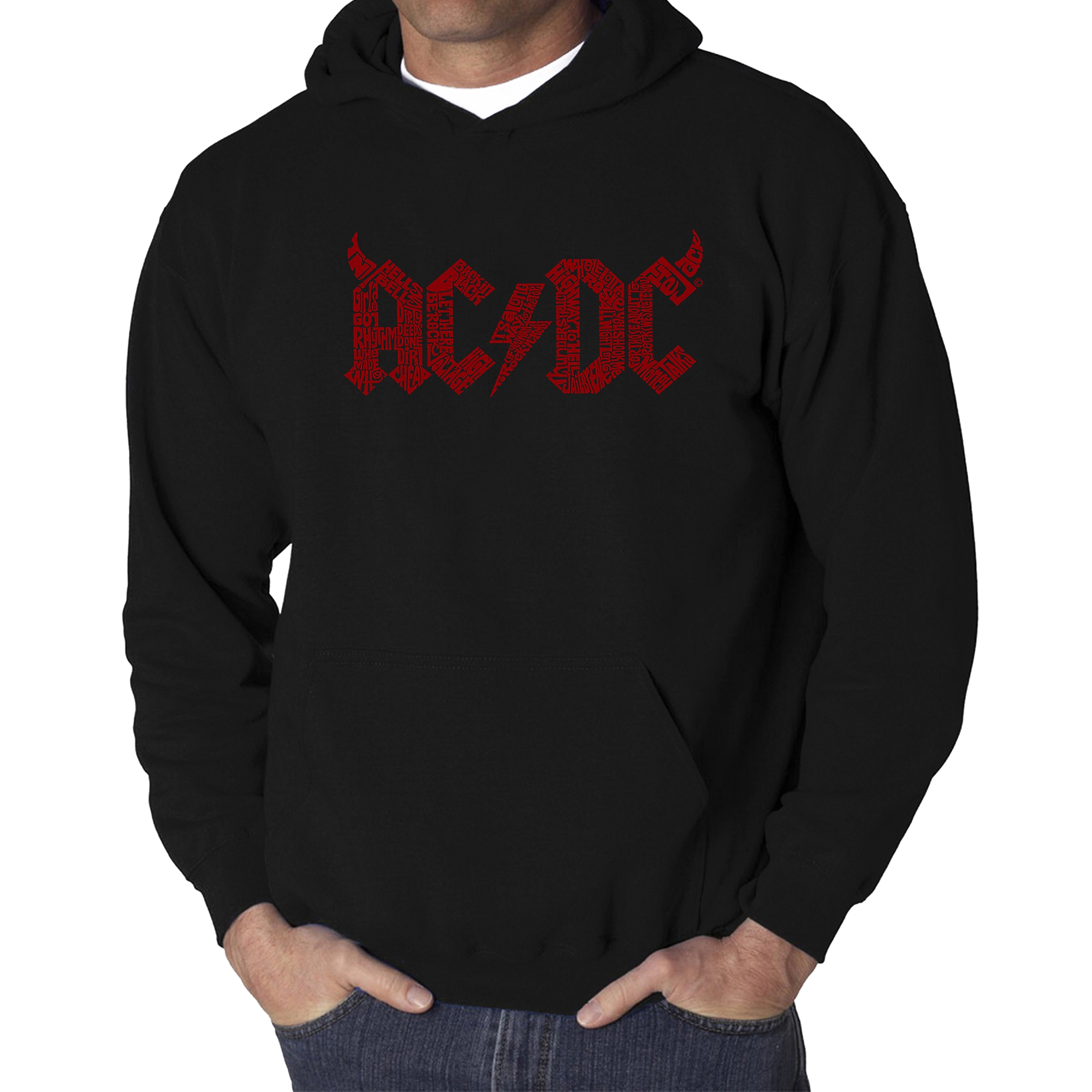 LA Pop Art ACDC Song Titles - Men's Word Hooded Sweatshirt
