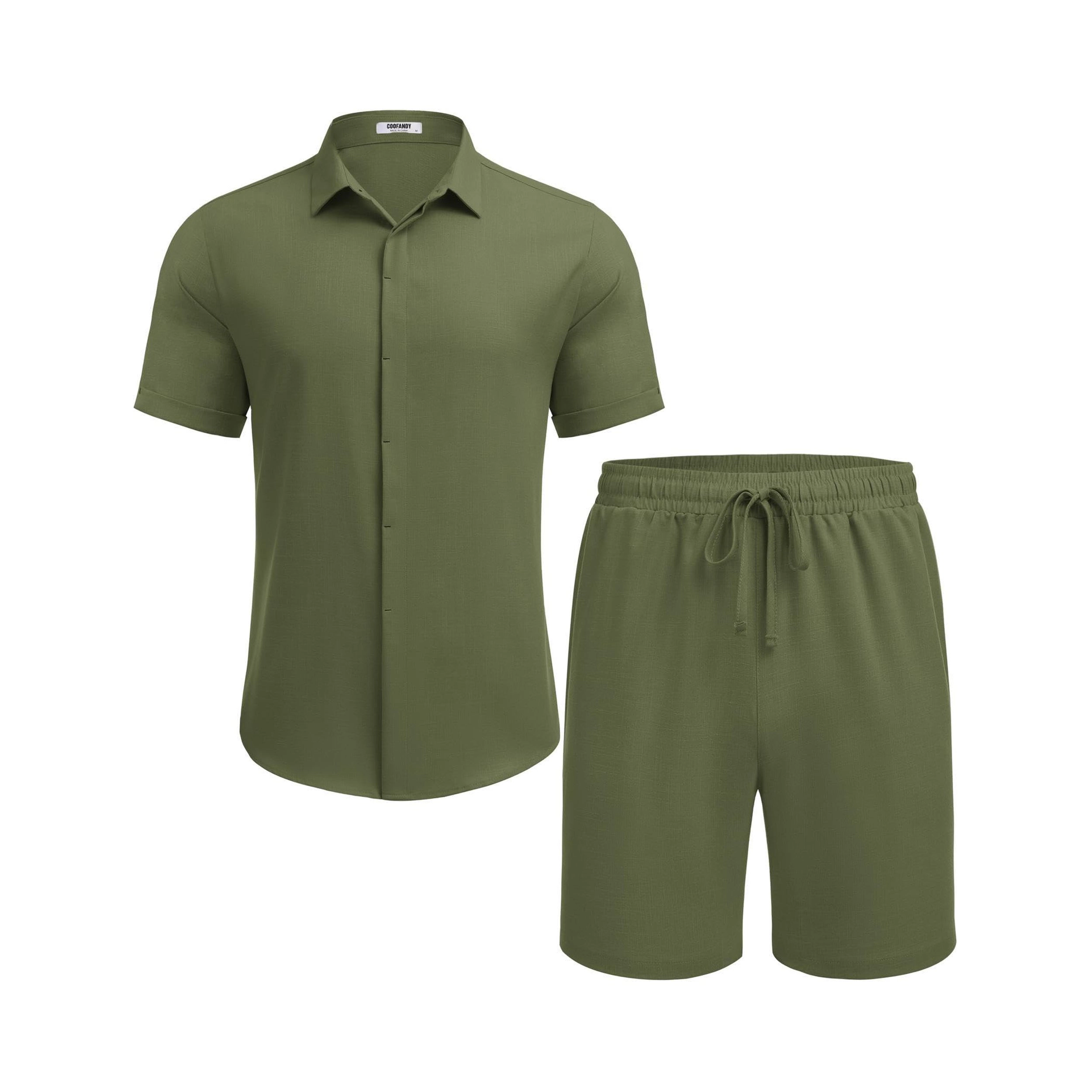 COOFANDY Men's Regular Fit Short Sleeve Button Down Shirt and Shorts Two Piece Set
