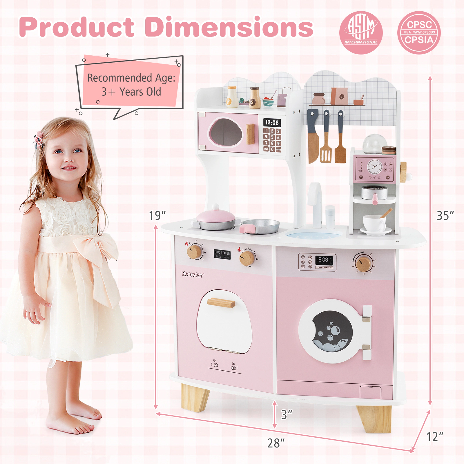 LJG Wooden Kids Kitchen Playset with Coffee Maker for Kids
