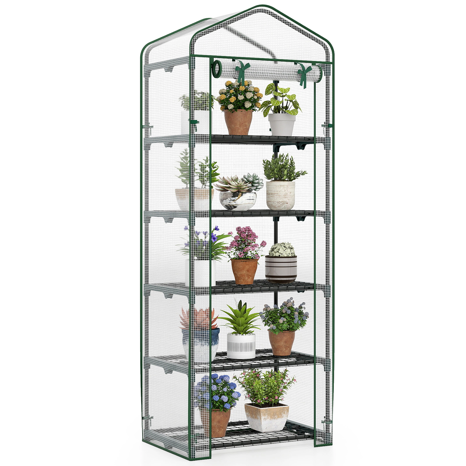 SUGIFT White 5 Tier Portable Mini Greenhouse with PE Cover and Roll-Up Door 27-in W 19-in D 75-in H