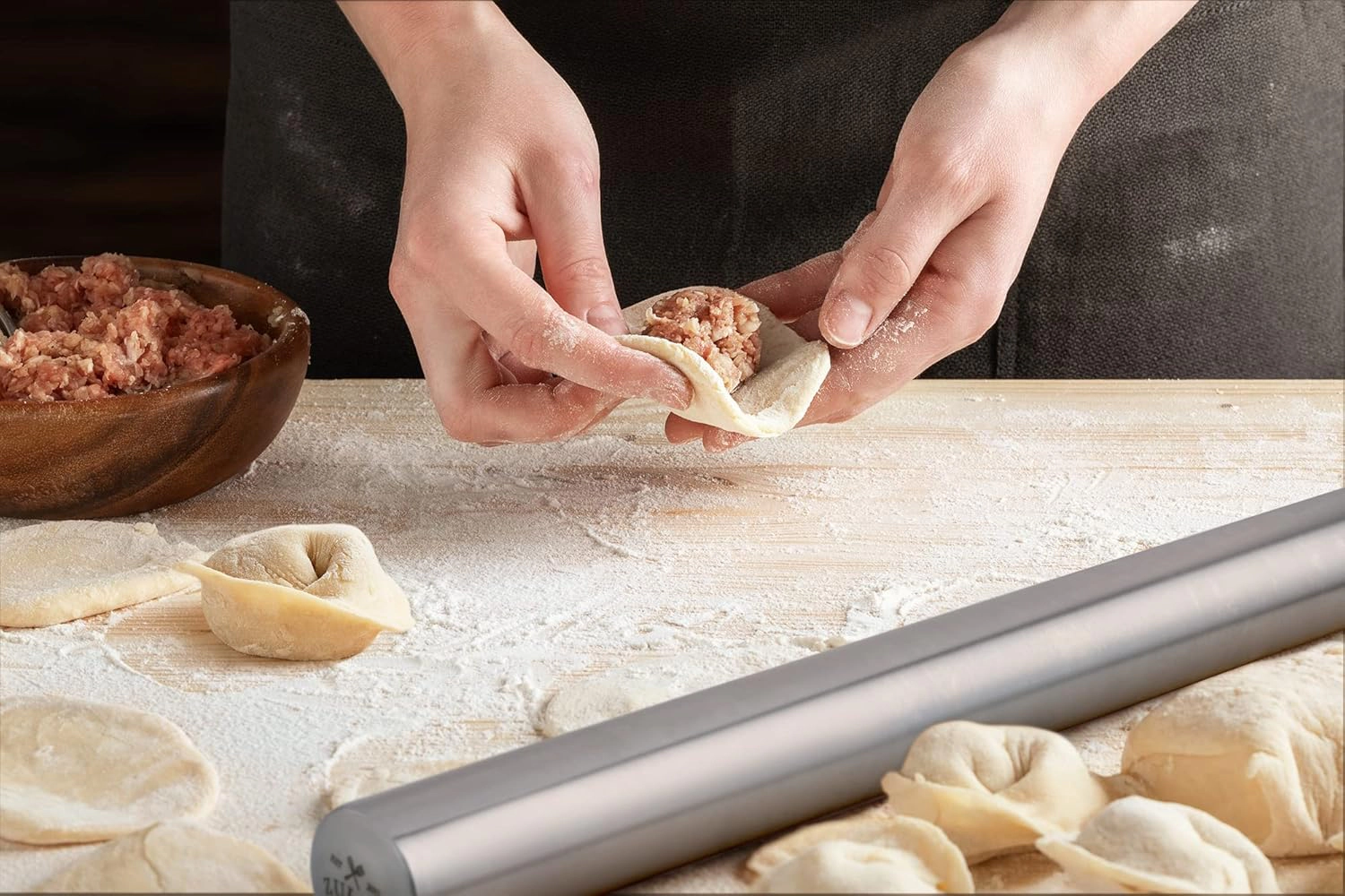 Zulay Kitchen 15.9 inch Professional Stainless Steel Rolling Pin for Baking, Fondant, Pizza Dough Roller, Dumpling