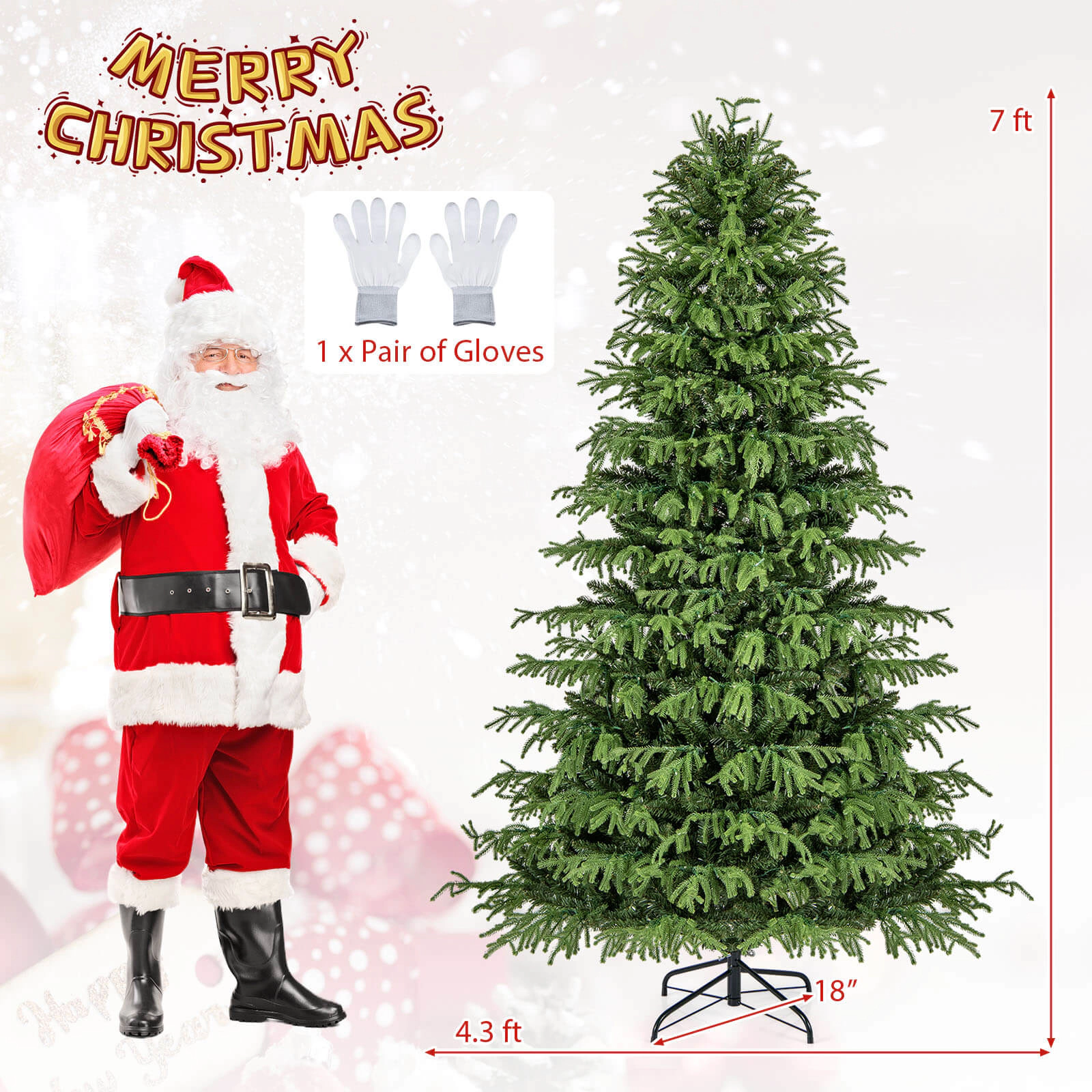Costway 6/7/8 FT Artificial Christmas Tree with 270/370 LED Lights, 746/1090/1470 Branch Tips for Home Party