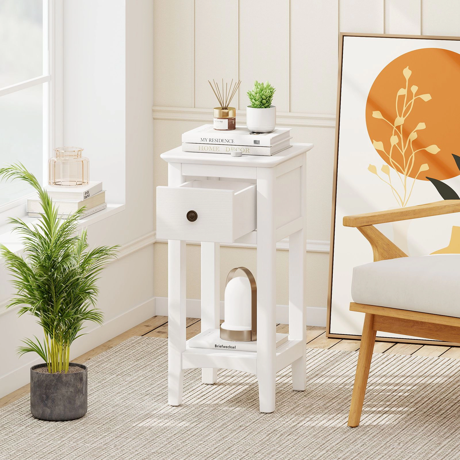 SlickBlue 3-Tier Wooden Nightstand with Drawer and Shelves