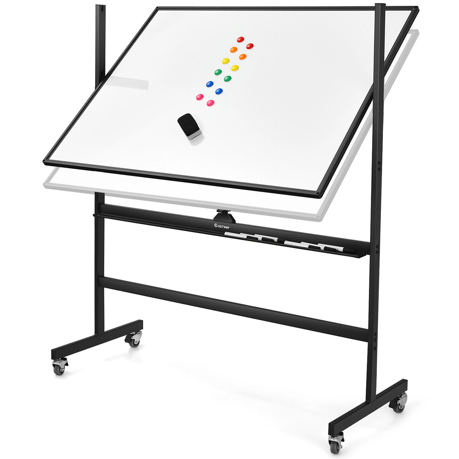 SUGIFT 48-in x 36-in Magnetic Double-Sided Reversible Dry Erase Board 50-in x 21.5-in x 63-in 4 Wheels White