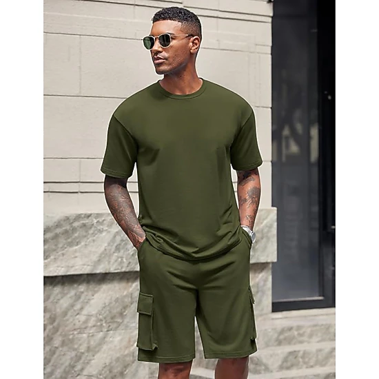 COOFANDY Mens  2 Piece Outfits Crew Neck Short Sleeve Tee Cargo Shorts Set
