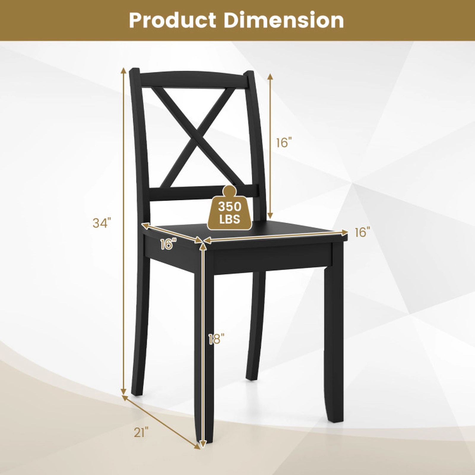 SUGIFT Set of 2 400-lb Capacity Black Farmhouse Cross Back Wood Dining Chairs with Rubber Wood Legs