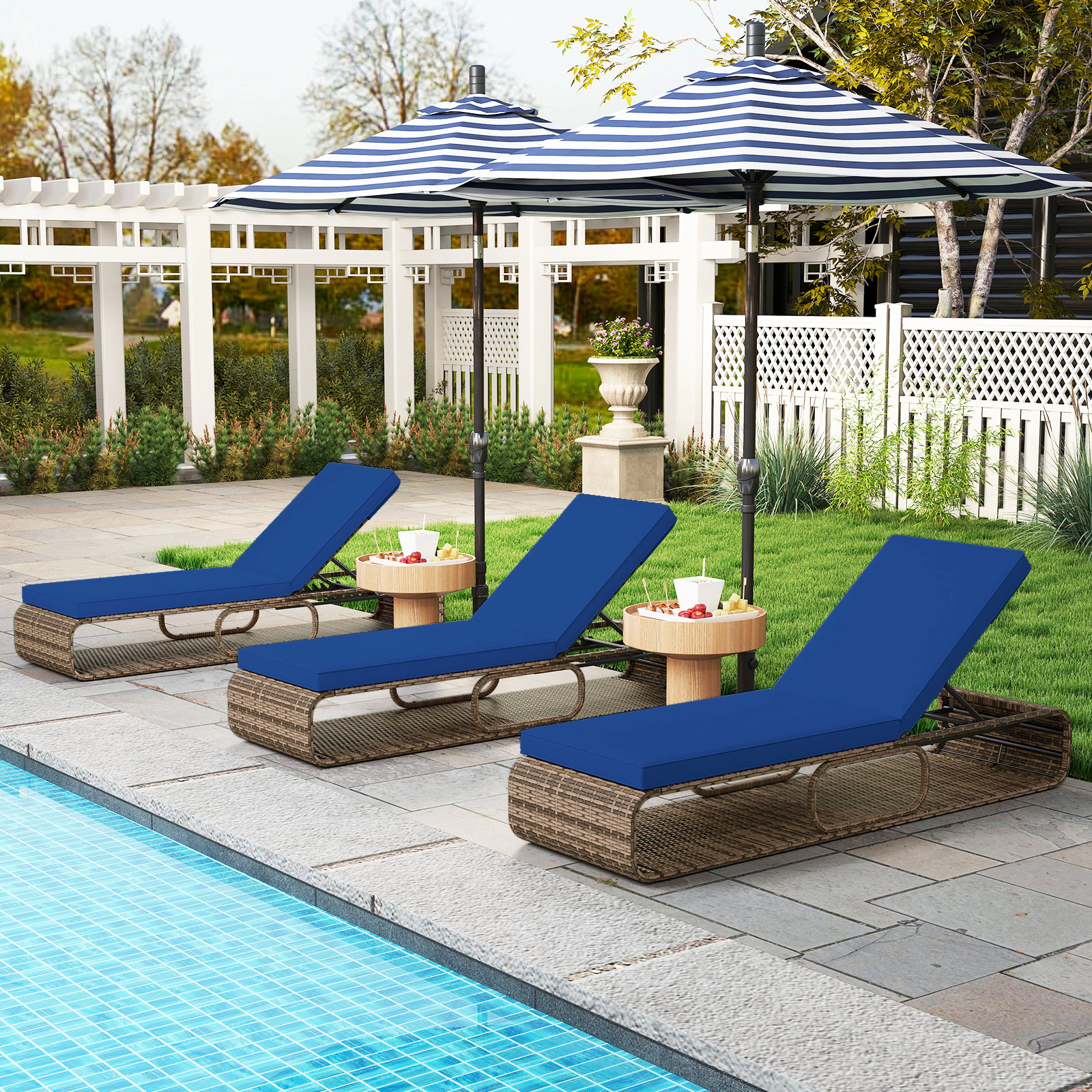 LJG 7-Position Adjustable PE Rattan Outdoor Chaise Lounge Chair