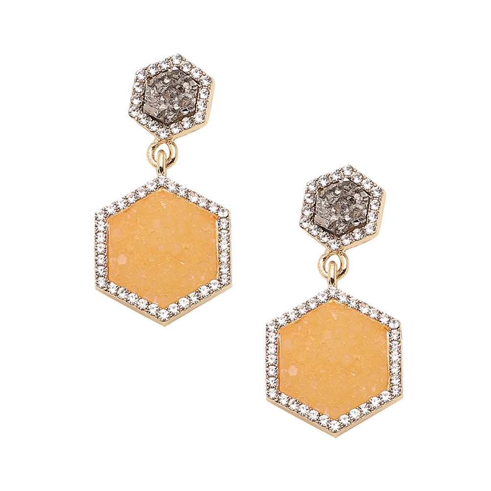 SOHI Women's Gold-Toned Geometric Drop Earrings with Pink Accents
