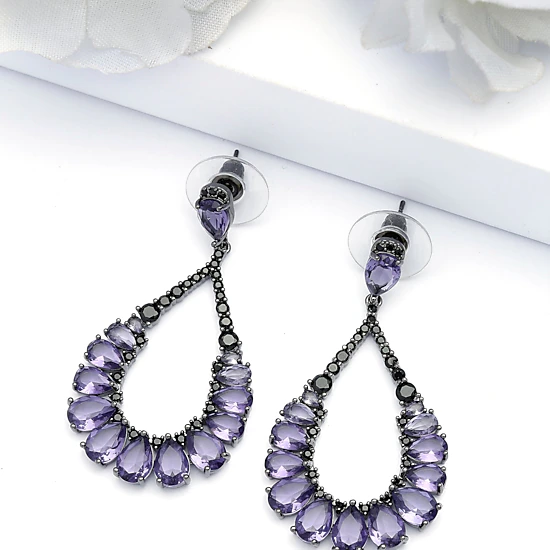 AGP PARIS Womens Dark Purple Teardrop Drop Earrings