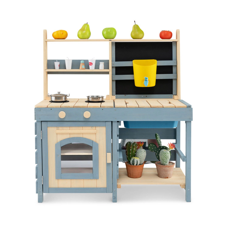 Hivvago 2-In-1 Outdoor Mud Kitchen with Faucet and Extra Chalkboard