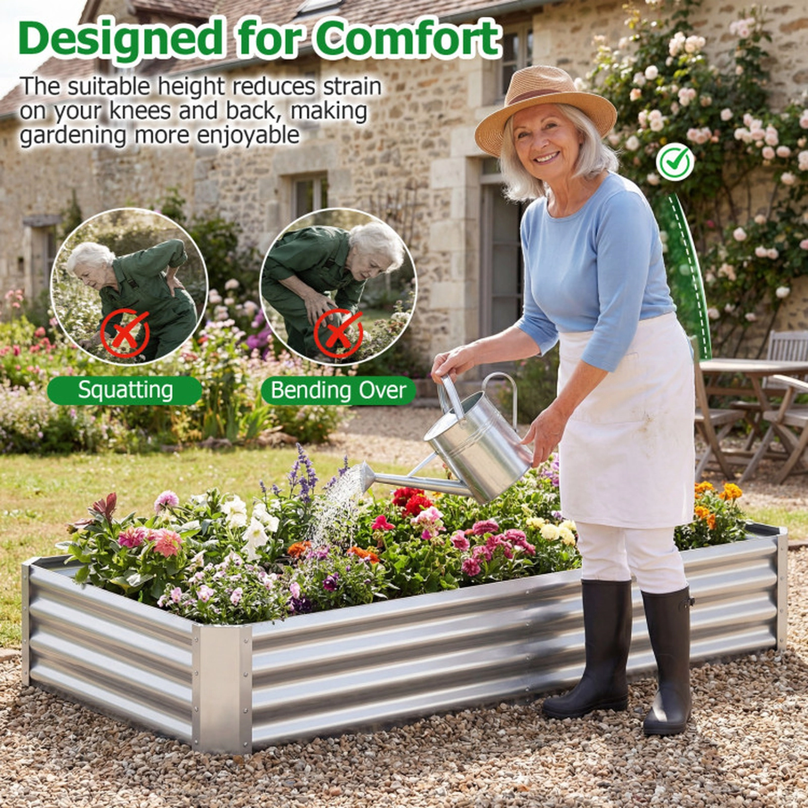 SUGIFT Silver Galvanized Steel Raised Garden Bed with Open-Ended Base and Crossbars 6-ft W 3-ft D 1-ft H