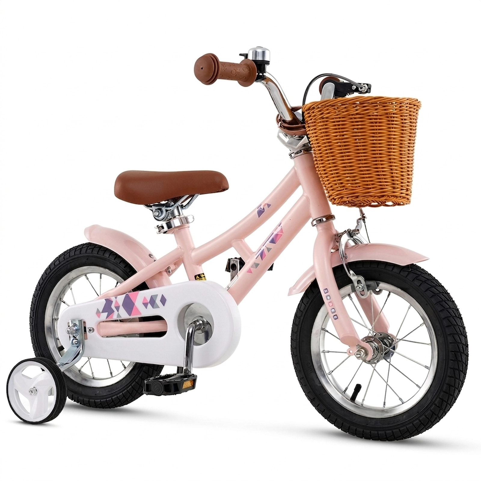 SUGIFT 12-in Kids Retro Bicycle Adjustable Seat Handbrake Coaster Brake Training Wheels & Basket 110-lb Capacity Ages