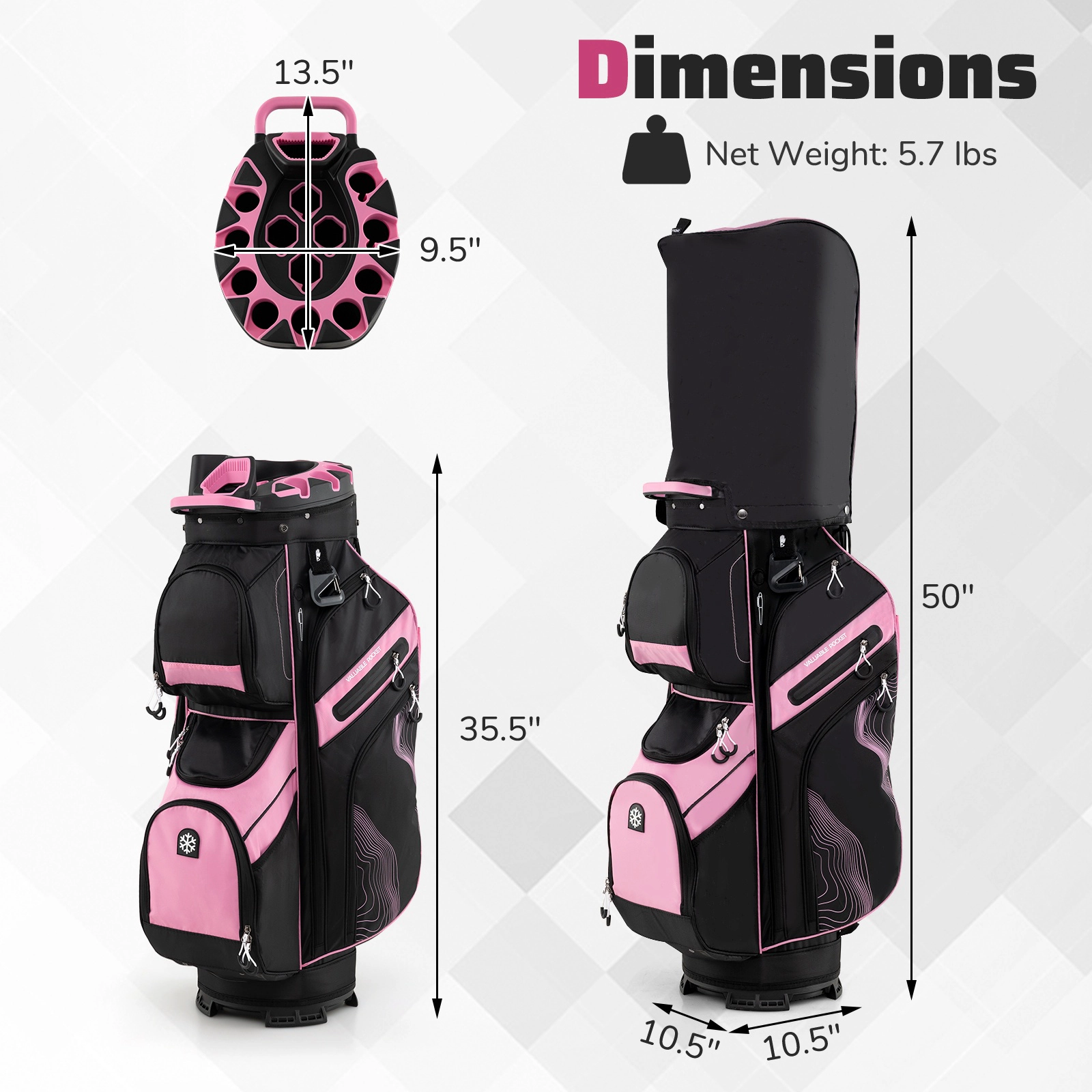 SUGIFT Molded Lock Top Golf Cart Bag with 14-Way Full Length Dividers 11 Pockets Pink